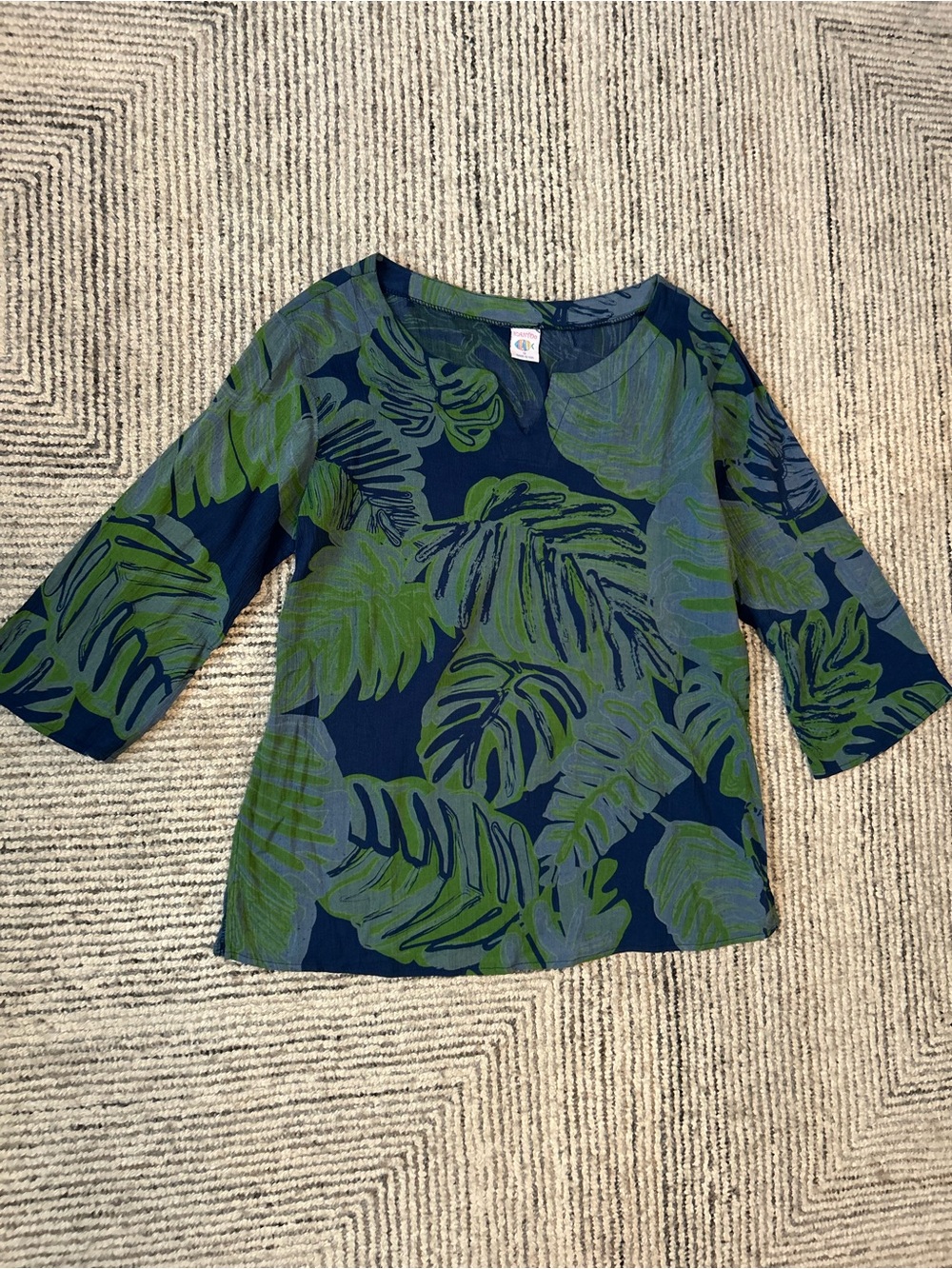 Icantoo Cotton Gauze Palm Leaf Print Top Botanical Tropical Resort Small